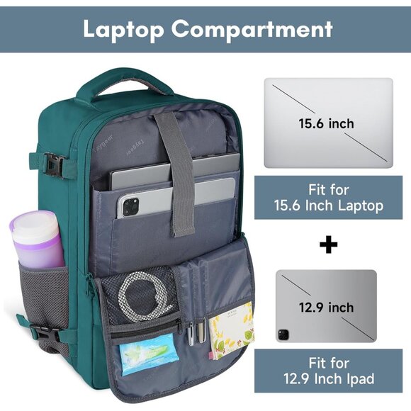 Travel Peacock Blue Backpack for Women Carry On Laptop Bag USB Port TSA Pouch - Picture 5 of 9